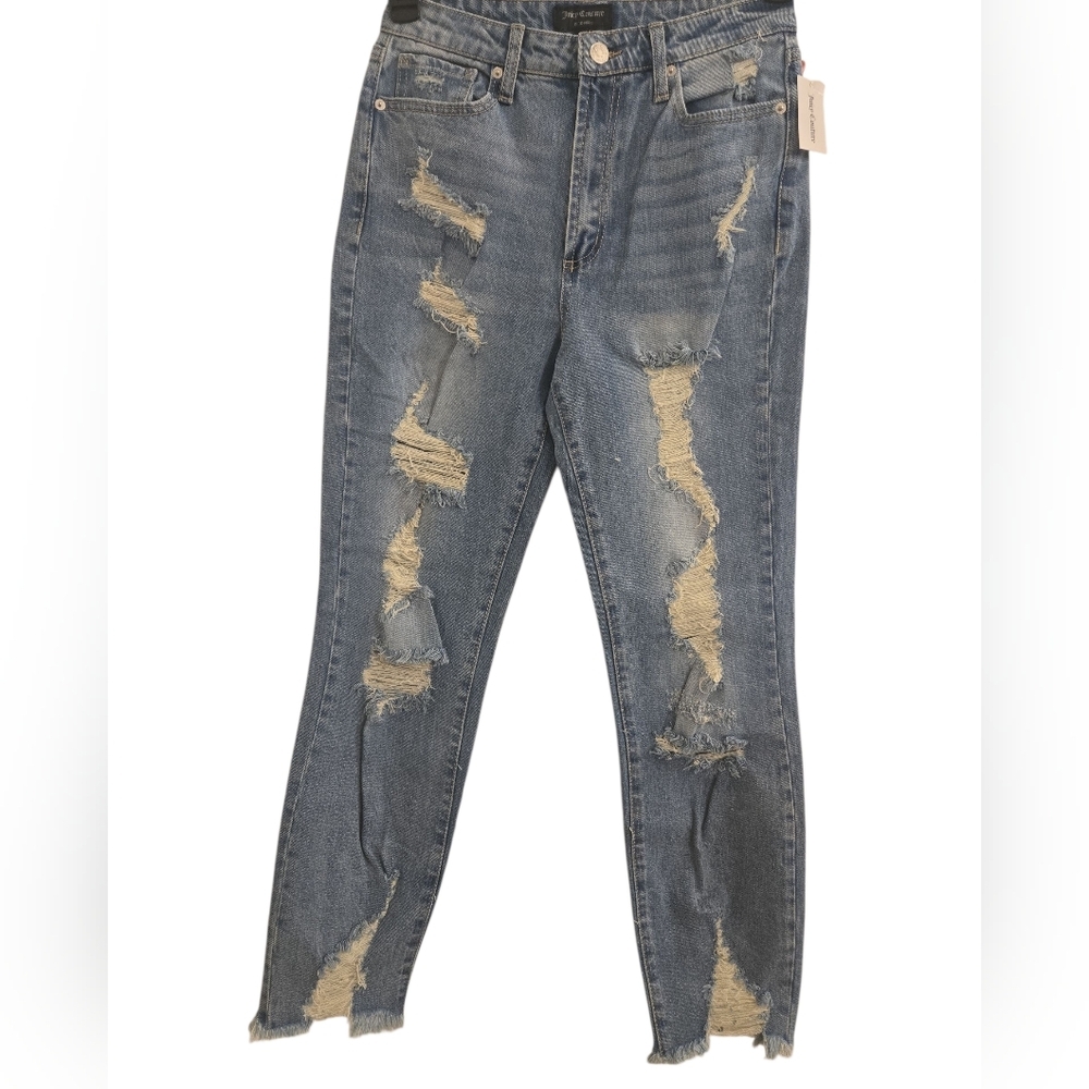 Medium Blue Distressed Stretch Denim Jeans Size 28 New - Picture 2 of 7